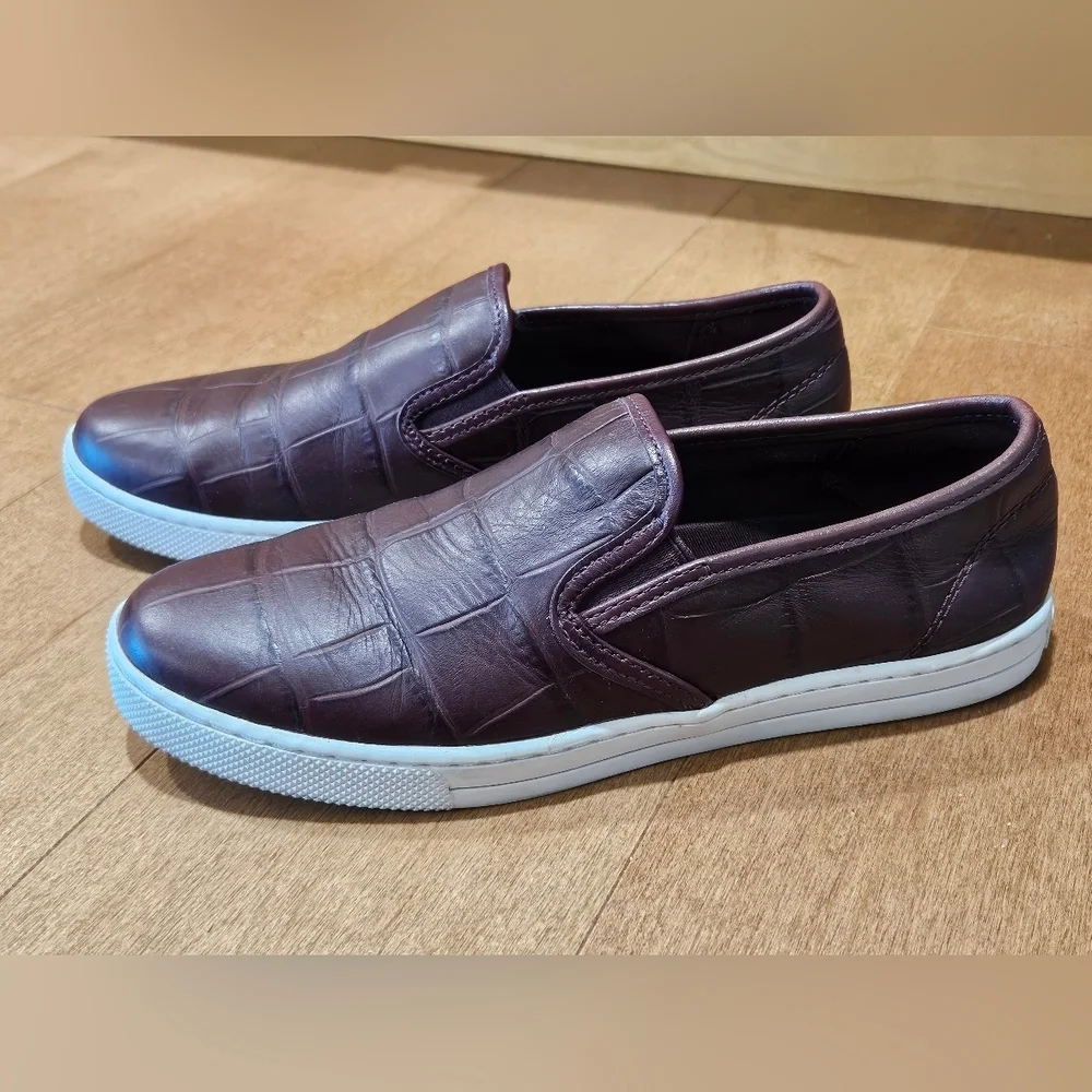 Coach Parkside Burgundy Crocodile Embossed Leather Loafers Flats Shoes 7.5B